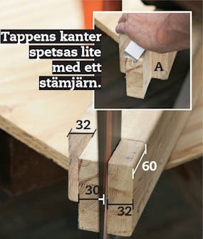 Segelduk: Gör en tapp upptill på alla tre stolparna A. Segelduk: Gör en tapp upptill på alla tre stolparna A.